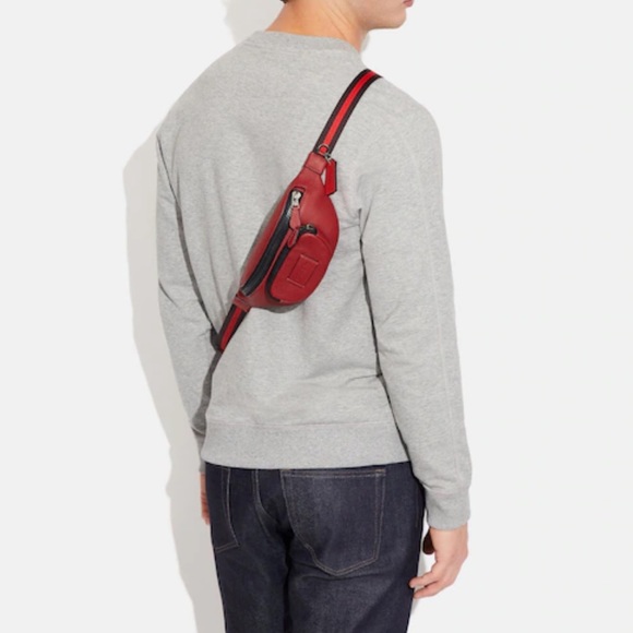 Coach Sprint waist Belt Bag 24 COLOR: Gunmetal/1941 Red - Picture 6 of 10